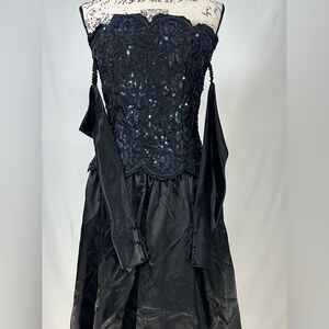 Vintage Gunne Sax Jessica McClintock Black Strapless Sequin Dress Size 3/4 Prom